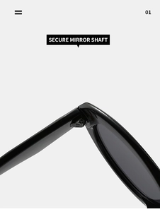 Detailed close-up of the secure mirror shaft and hinge on black oval sunglasses