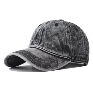 Classic vintage washed denim baseball cap in dark grey with a curved brim and retro style