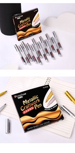Detail of metallic craftwork pens in gold and silver showing the ST-52 model packaging