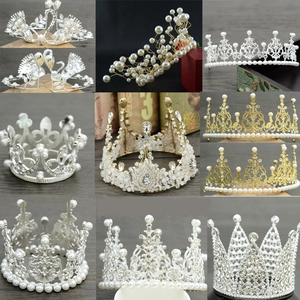 Elegant Bridal Crown Tiara Alloy Crystal Artificial Pearl Birthday Cake Topper Princess Hair Accessories Swan Heart Shape Decor