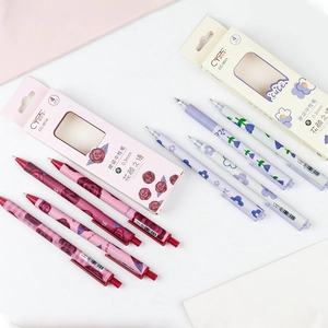 Floral retractable gel pen set 0.5mm black ink pens with aesthetic flower patterns