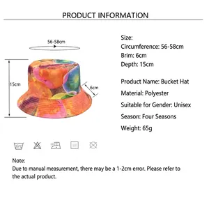 Double-sided tie-dye bucket hat with colorful abstract print for men and women