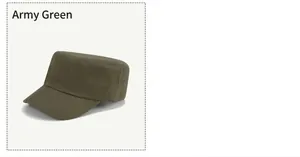 Detailed view of army green flat top cotton military hat with visible stitching details