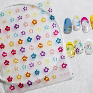 Nail Art Stickers 3D Relief Embossed Floral Heart Star DIY Manicure Decals Self Adhesive PET Decor