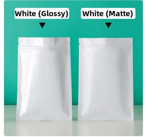 Comparison of glossy and matte white aluminum foil resealable stand-up pouches with zippers