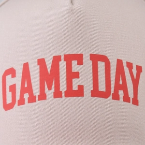 Two-tone cotton baseball cap with red GAME DAY embroidery and twill texture detail