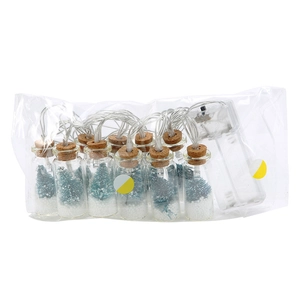 LED wishing bottle string lights with miniature Christmas trees and fake snow in bulk