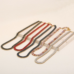Luxury Stainless Steel 18K Gold Plated Zirconia Tennis Necklace Bracelet For Women Geometric Rectangle Gemstone Jewelry