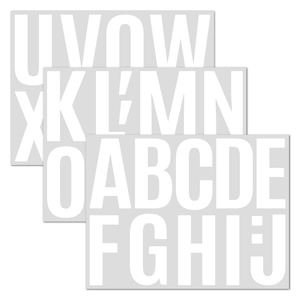 Detailed view of 4-inch white vinyl alphabet stickers featuring bold capital A-Z letters
