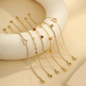 Elegant Stainless Steel Heart Charm Bracelet For Women 18K Gold Plated Rhinestone Inlaid Adjustable Chain Fashion Jewelry Gift