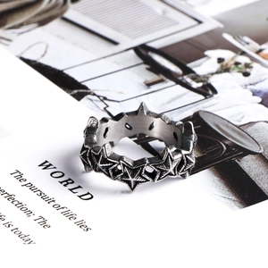 Vintage Titanium Steel Pentagram Star Ring For Men Women Punk Retro Distressed Silver Color Band Ring Fashion Jewelry