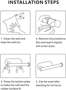 Four-step installation guide for adhesive stainless steel kitchen paper towel rack