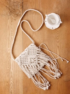 Handgefertigte Makramee Umhängetasche Baumwollseil Gewebte Schultertasche Mit Langen Quasten Boho Sommer Strand Urlaub Frauen