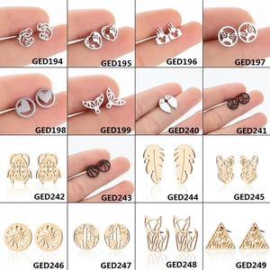 Collection of 16 mini stainless steel animal and geometric stud earrings in diverse finishes