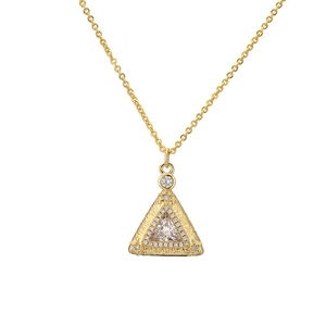 Elegant gold necklace with a sparkling triangle crystal pendant and fine metal texture