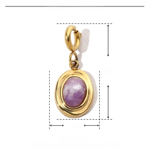 Detailed dimension guide for stainless steel teardrop pendant with purple natural stone