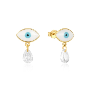 925 sterling silver evil eye earrings with gold plating and teardrop zircon pendant