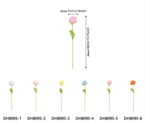 Handmade crochet roses in six colors with detailed size measurements and model codes