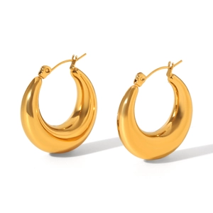 Classic chunky gold U-shaped hoop earrings in a minimalist French vintage style