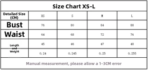 Size chart for plaid shoulder strap top in cm, including XS to L measurements for bust and waist