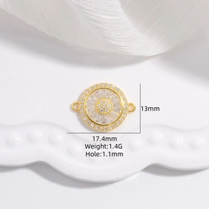 Golden S925 silver flower connector charm with cubic zirconia for DIY jewelry making