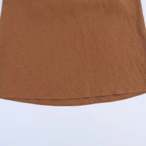 Women's brown midi skirt with casual drawstring waist and round hem in cotton linen