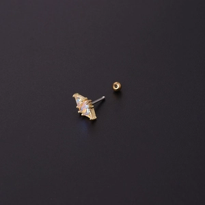 20G stainless steel cartilage earring with gold base and rainbow AB cubic zirconia stones
