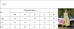 Detailed size guide for yellow mesh拼接 ruffle dress including XS-XL measurements