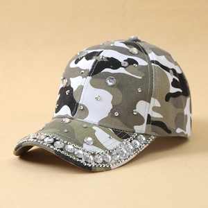 Fashion Camouflage Rhinestone Baseball Cap For Women Men Sparkly Camo Print Adjustable Sun Hat Outdoor Streetwear Trucker Hat