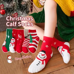 Christmas Kids Crew Socks Soft Breathable Cotton Festive Cartoon Santa Snowman Reindeer Pattern Gift For Children