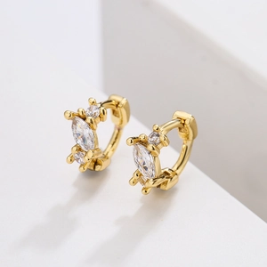 Pair of 18K gold-plated cross hoop earrings with marquise and round cubic zirconia gems