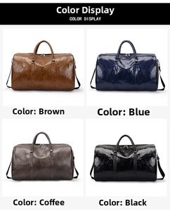 Cuatro variantes de bolsas de viaje de cuero PU en colores marrón, azul, café y negro