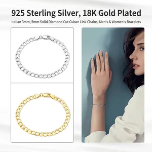 Italian 925 sterling silver 5mm diamond-cut Cuban link bracelet for men and women