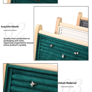 Detail view of solid wood jewelry display tray with high-quality velvet lining for rings