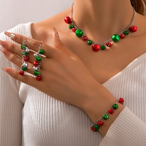 Alloy Christmas Jewelry Necklace And Earrings And Bracelet Red Green Bell Bead Snowflake Pendants Festive Party Accessories