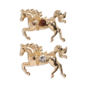 Vintage gold horse brooches with resin stone and sparkling diamond horse pin set