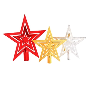 Three-tier hollow Christmas tree star toppers in red, gold, and silver glitter finishes