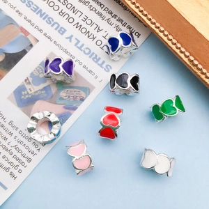 Colorful enamel heart-shaped large hole beads for DIY charm bracelet making set
