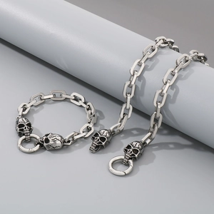 Hip Hop Stainless Steel Jewelry Set For Men Punk Snake Skull Lion Dragon Head Bracelet And Necklace Set Heavy Chain Jewelry
