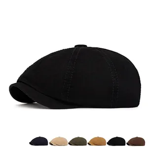 Vintage solid color cotton newsboy cap with classic stitching available in multiple colors