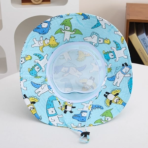Baby Sonnenhut Detail mit Netzfutter, Dinosaurier-Bären-Print und verstellbarem Windband