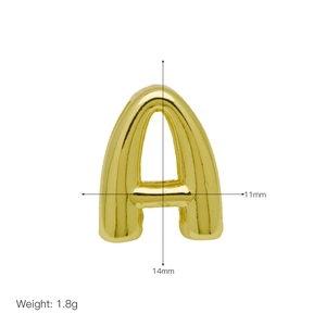 Ciondolo lettera A dorata stile palloncino per bracciali fai-da-te, 14mm finitura lucida