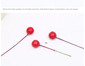 Close-up of three artificial red berry stems for DIY Christmas floral arrangements