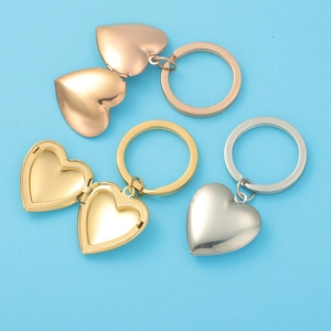 Polished 316L heart-shaped locket keychains in gold, silver, and rose gold finishes