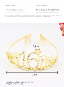 Detail of gold 16th birthday tiara with pink rhinestones and elegant alloy headband