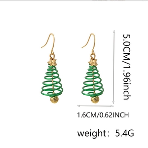 Christmas tree earrings with size 5.0cm markings and green spiral gold star details