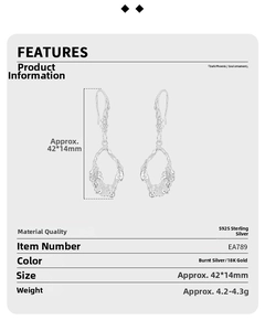 Size chart for irregular hollow S925 sterling silver earrings with molten lava texture
