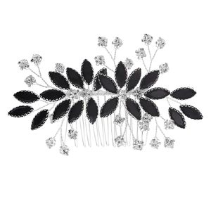 Elegant silver hair comb with black marquise gems and rhinestones for bridal party