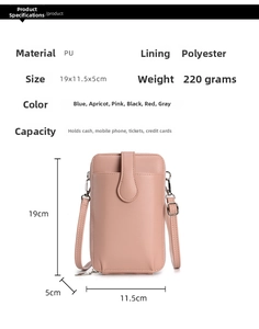 Specifica dettagliata di dimensioni e capacità per la borsa per cellulare in PU rosa