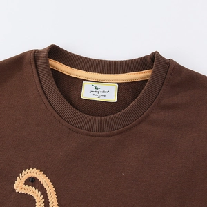 Brown toddler dinosaur sweatshirt with ribbed crew neck and high-quality embroidery